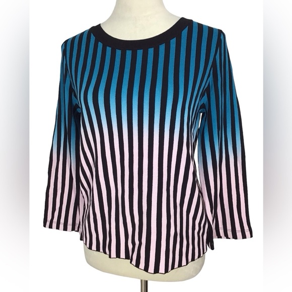 INC International Concepts Blue Pink Ombré Striped Top - Picture 2 of 6